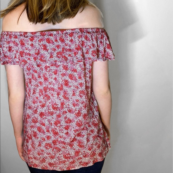 MICHAEL KORS off the shoulder stretchy flowy shirt red pink white size small - Picture 3 of 3